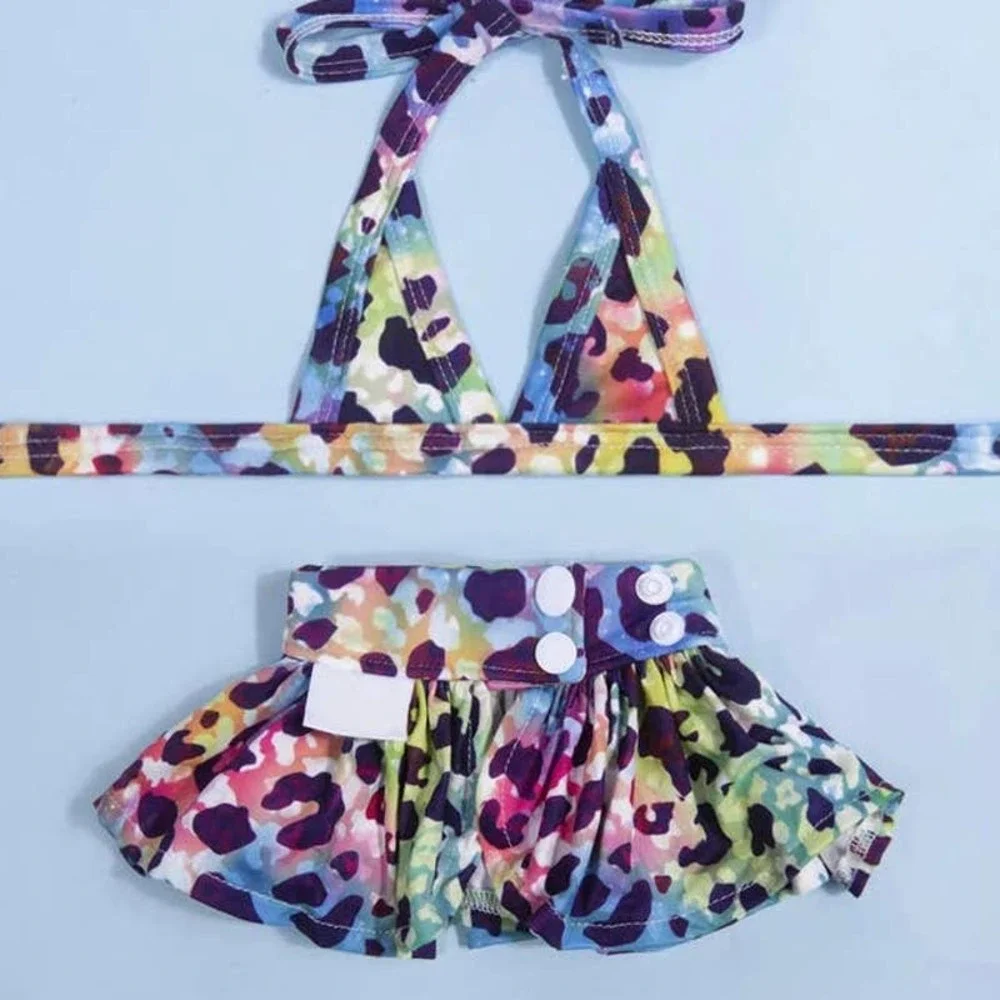 Adorable  Dog 2-piece Multi Rainbow Bikini Swimsuit Size Small - Picture 2 of 6